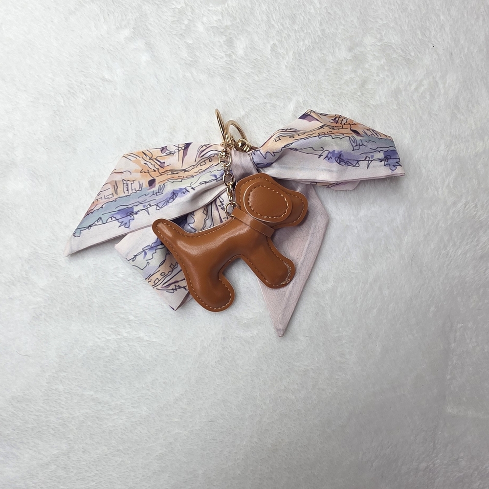 Brown Dog Scarf Vegan Leather Bag Purse Charm Keychain